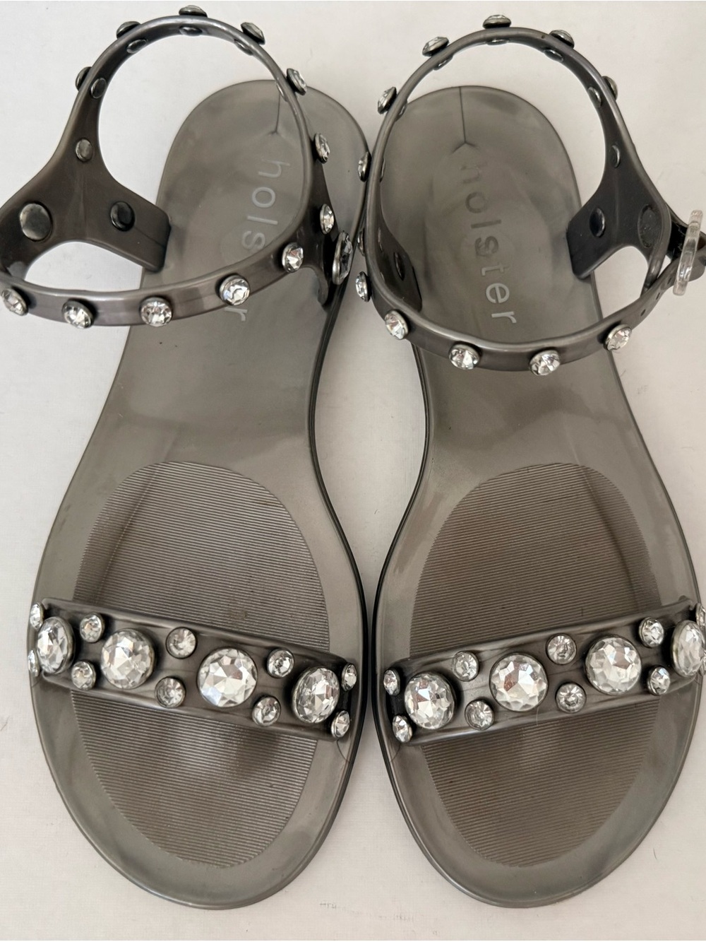 Holster Smoky Gray Jeweled Jelly Sandals